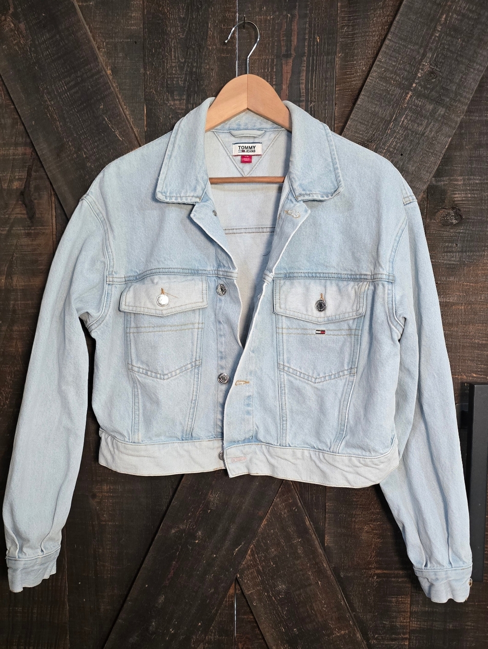 Vintage 90s Y2K Tommy Jeans Light Wash Denim Jacket - Pale Blue Womens Large